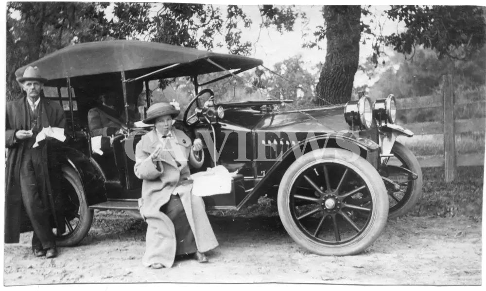 Car Man Women Eating 1913 Corral de Terra Digital Image