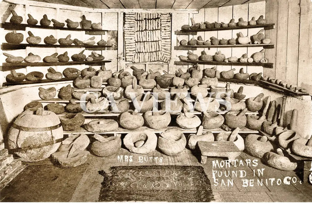 San Benito County California Mrs. Butts Ohlone Mortars Circa 1915. Digital Image
