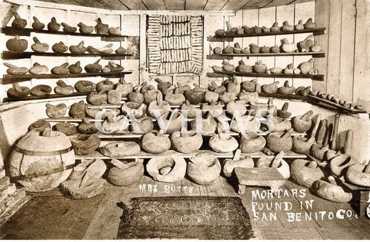 San Benito County California Mrs. Butts Ohlone Mortars Circa 1915. Digital Image